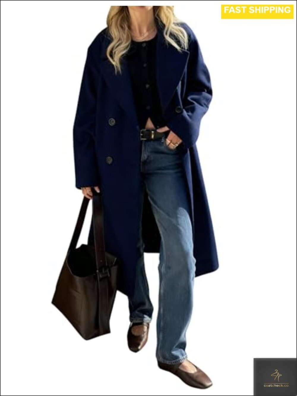 Wool Blend Double Breasted Long Trench Coat Loose Overcoat
